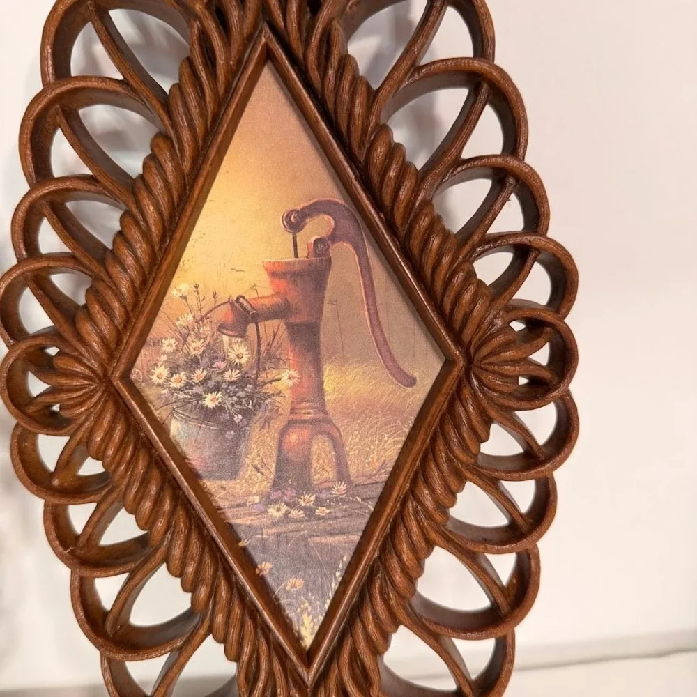 Vintage 1975 Burwood Products Co Wall Plaques Set‎ 2 Country Scenes Brown Retro